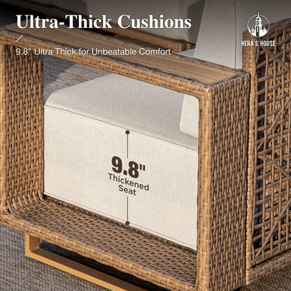 Patio Furniture Sets for Backyard Lawn Garden, All Weather Couch Set with 5.3" Widened Armrest, 10" Ultra Thick Cushion
