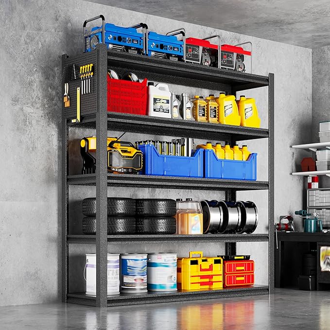 PLMFJQK 5 Sets Storage Shelves with Pegboard,72“*48" Wide 24”Heavy Duty Garage Shelving Units and Storage,Metal Shelving Adjustable Shelves,Garage Storage Rack,Industrial Utility Organization