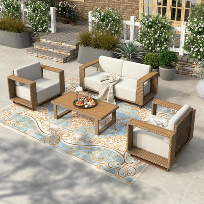 Patio Furniture Sets for Backyard Lawn Garden, All Weather Couch Set with 5.3" Widened Armrest, 10" Ultra Thick Cushion