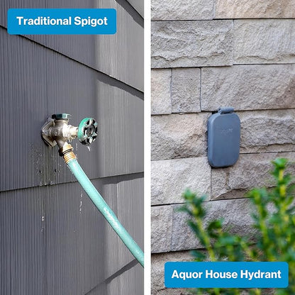 Aquor House Hydrant V2+ Frost Free Outdoor Faucet, Anti Siphon Valve with Quick Connect, Frost Proof Flush Wall Hose Bib, 10 inch Stem, 11-1/2 inch Install Depth, Slate Gray