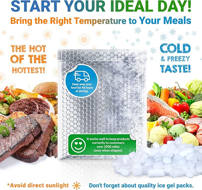 Amiff Silver Thermal Bubble Mailer, 10 x 10.5 Inches. 100 Pack Metallic Bubble Mailers. Self-Seal Insulated Mailers for Cold Shipping. Padded Envelopes Waterproof. Thermal Bag for Food, Cosmetics
