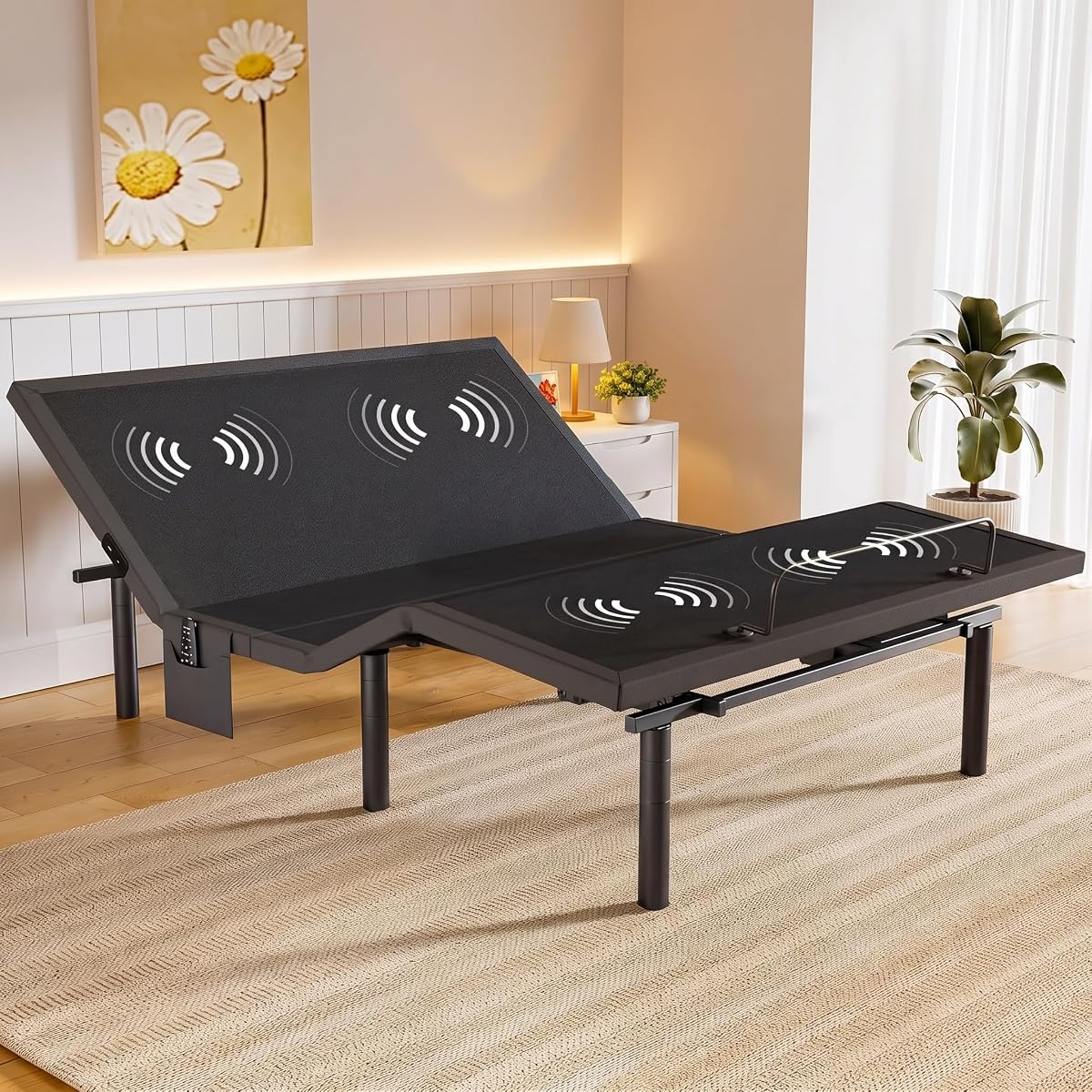Amada Queen Adjustable Bed Frame with Massage, Head & Foot Incline, Wireless Remote, 4 Built-in USB Ports, LED Night Light, 4 Height-Adjustable Legs, Electric Bed Base, 01B-Q1