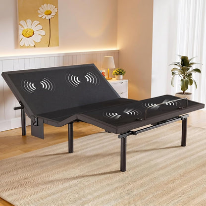 Amada Queen Adjustable Bed Frame with Massage, Head & Foot Incline, Wireless Remote, 4 Built-in USB Ports, LED Night Light, 4 Height-Adjustable Legs, Electric Bed Base, 01B-Q1