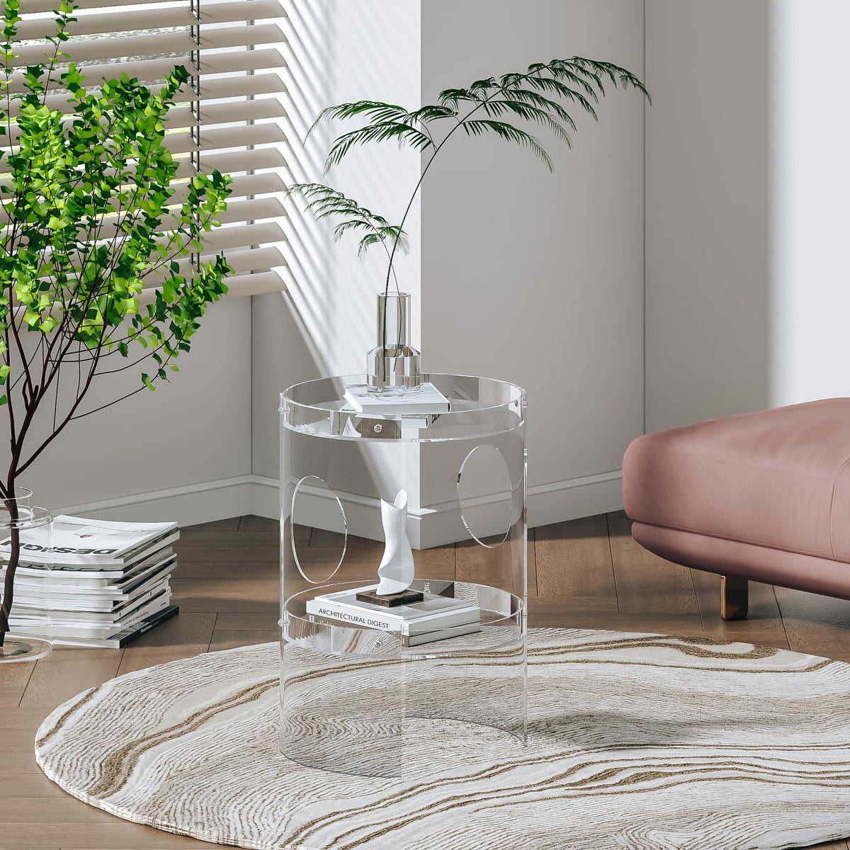 Clear Acrylic End Table, 2-Tier Tray Nightstand with Sturdy Design, Easy Assembly, Compact Size for Small Spaces, Modern Transparent Furniture for Bedroom or Living Room
