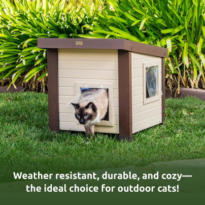 Outdoor Cat House, Weather‑Resistant, Dual Door Flaps, 21" W x 20" H
