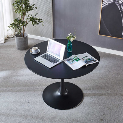 42" Tulip Table for 4-6 Persons Modern Round Dining Room Table, Mid-Century Modern Black Small Kitchen Table with MDF Wooden Top, Leisure Coffee Table for Living Room, Dining Room, Office