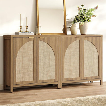 68"W Rattan Sideboard Buffet Cabinet with Storage Credenza Set of 2