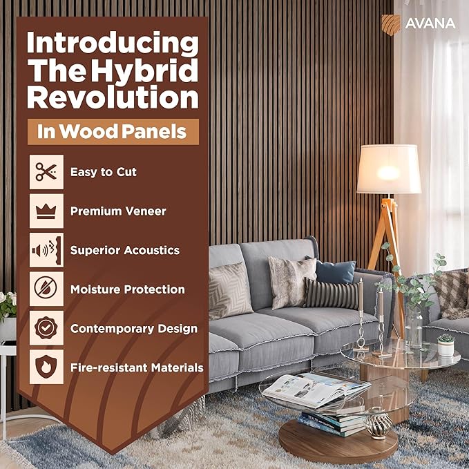Avana Acoustic Wood Wall Panels – 94.4 x 12.6 Inch Natural Walnut Acoustic Panels 2 PCs – Wall Panels For Interior Wall Decor For Homes, Offices, Studios – Pleasing Decorative Wood Panels For Wall