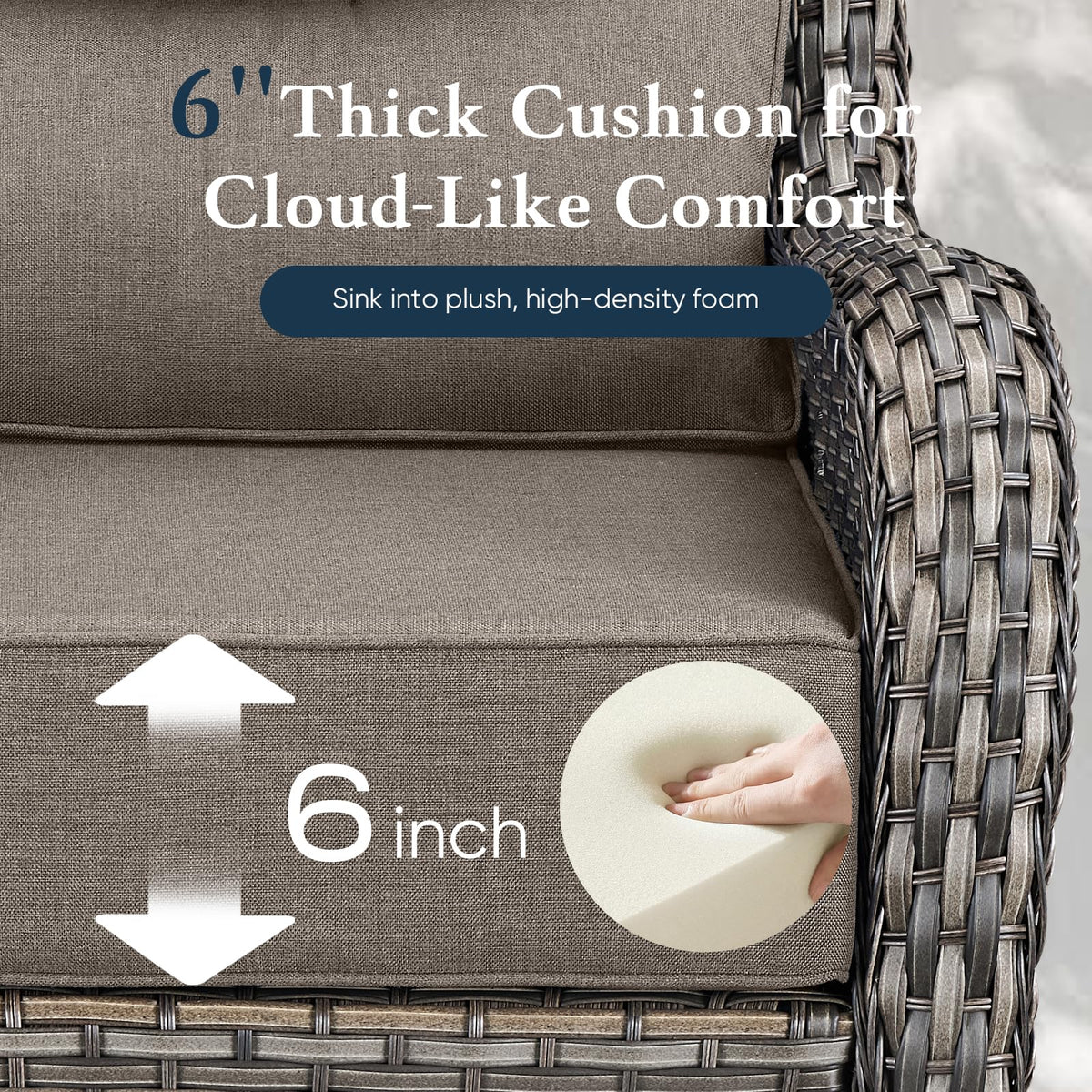 Luxury 6" Thick Cushioned Outdoor Swivel Rocker Patio Chairs Set of 4 with Side Table, High Back Wicker Furniture Set with Ergonomic Zone Back, Conversation Set for Deck Porch - Grey+Grey