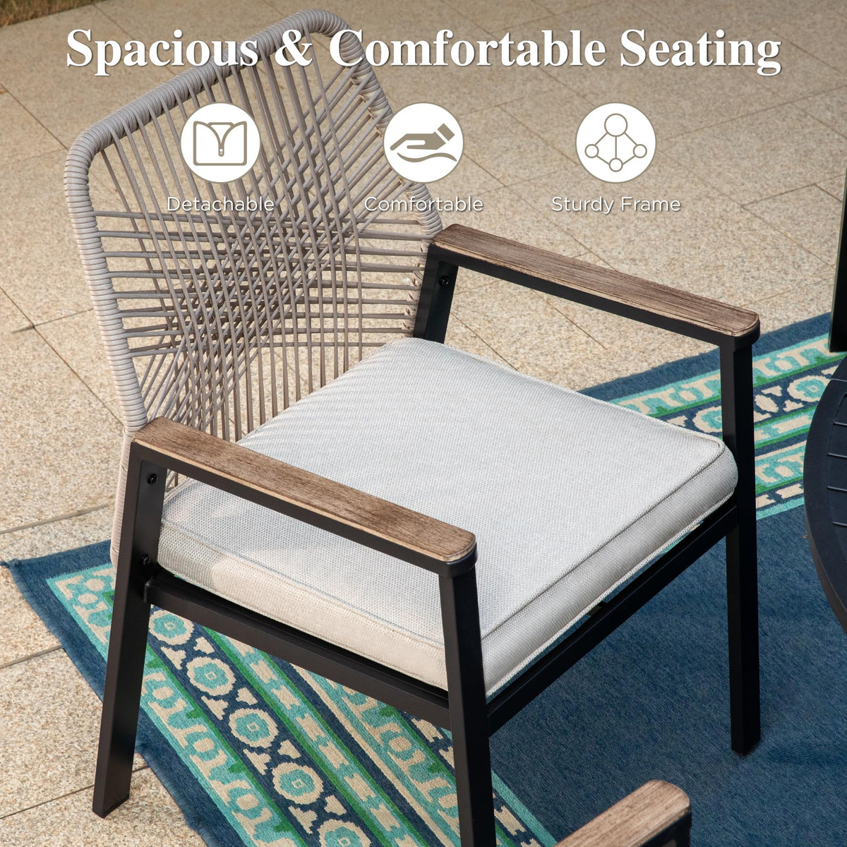 9 Pieces Outdoor Dining Set, Patio Table and Chairs for 8, 8 x Cushioned Rattan Patio Chairs and 1 x 83 Large Rectangle Dining Table, Outdoor Dining Table Set for Lawn Garden