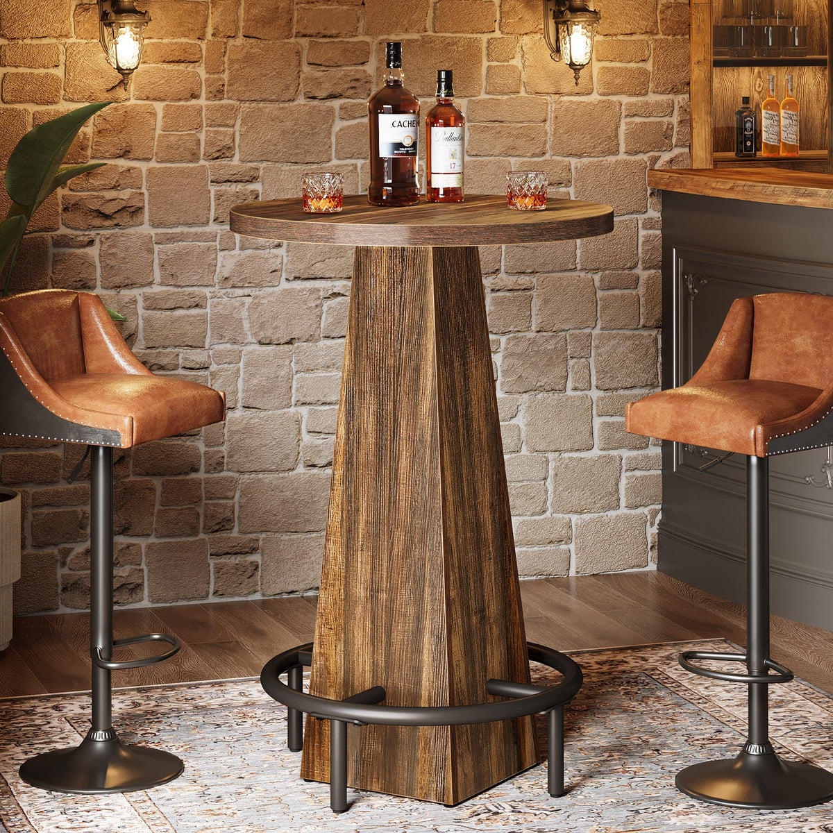 Bar Table, 37.4" High Round Pub Table for Small Bars, Dining Room, Kitchen, Rustic Brown (Only Table)