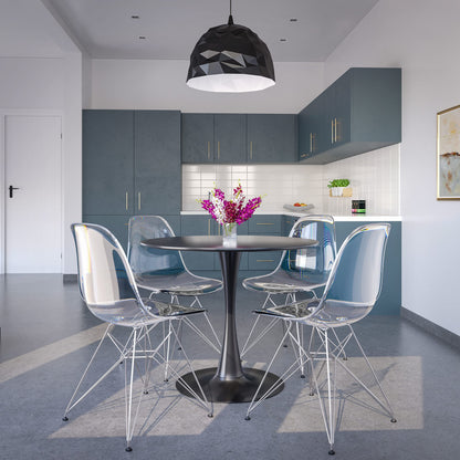 Dining, Modern Chrome Eiffel Base and Curved Back Design, Ergonomic and Lightweight Accent Side Chair for Mid-Century Home, Kitchen, and Café (Clear, Singles)