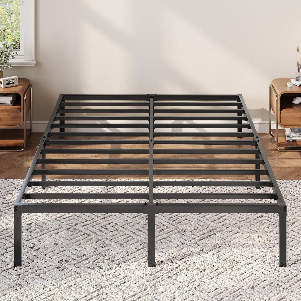 Full Size Bed Frame, 12 Inch Metal Beds with Storage Space, Black