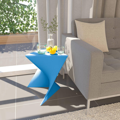15.75" Triangular Side Table, Stackable Plastic Accent End Table for Indoor & Outdoor Use, Weather-Resistant Modern Patio & Living Room Table, Set of 2, Blue