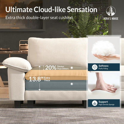 124" Modular Sectional Sofa, Oversized L Shaped Couches for Living Room, Comfy Cloud Couch with Ottoman, 4-Seater Deep Seat Sofa with Throw Pillow, Chenille Beige
