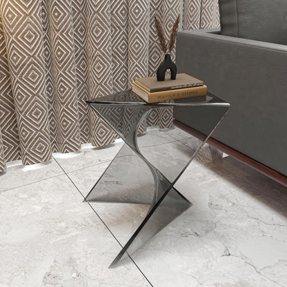 15.75" Triangular Side Table, Stackable Plastic Accent End Table for Indoor & Outdoor Use, Weather-Resistant Modern Patio & Living Room Table, Set of 2, Smoke