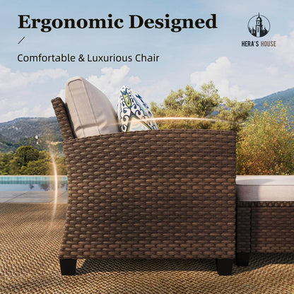 Small Patio Furniture Set, 3 Pieces Wicker Outdoor Sectional Set, L-Shaped Patio Couch Set, Modular Rattan Conversation Set with Lounge Sofa and Ottomans for Deck Lawn Garden, Beige