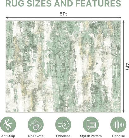 Office Chair Mat for Hardwood Tile Floor, Abstract 48"X 60" Desk Mats for Office Chair on Rolling Chairs Carpet, Desk Anti-Slip 1/5" Thick Rug for Computer Chair, Thin Low-Pile Floor Mat, Green