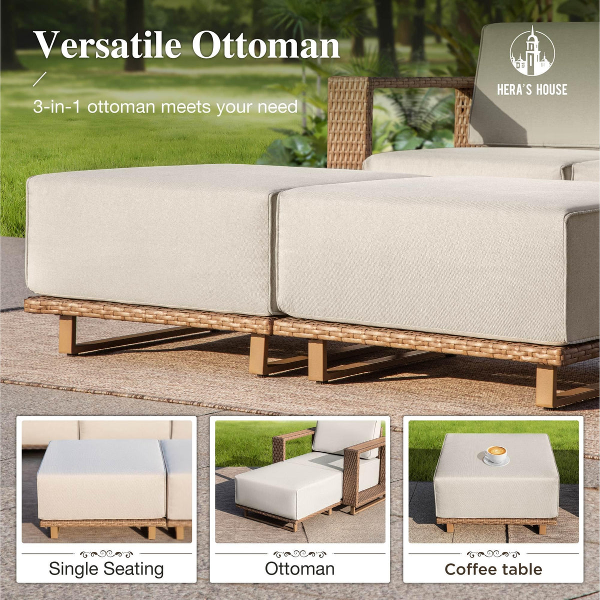 Patio Furniture Sets for Backyard Lawn Garden, All Weather Couch Set with 5.3" Widened Armrest, 10" Ultra Thick Cushion