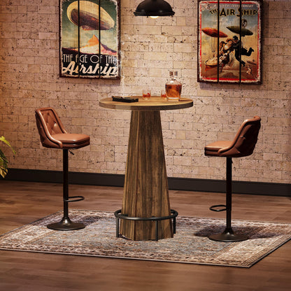 Bar Table, 37.4" High Round Pub Table for Small Bars, Dining Room, Kitchen, Rustic Brown (Only Table)