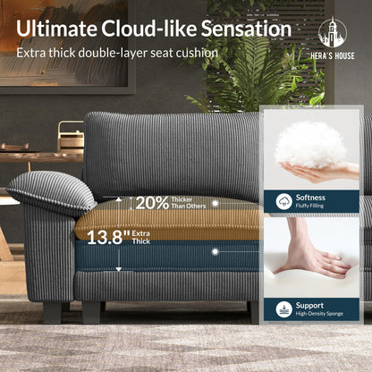124" Modular Sectional Sofa, Oversized L Shaped Couches for Living Room, Comfy Cloud Couch with Ottoman, 4-Seater Deep Seat Sofa with Throw Pillow, Corduroy Grey
