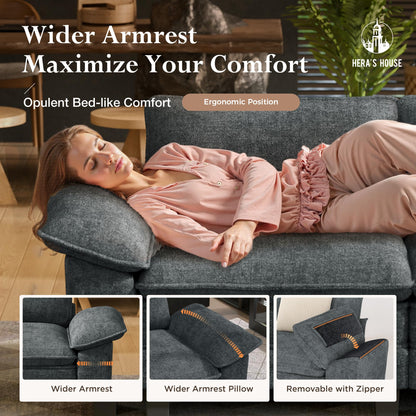 158" Modular Sectional Sofa, Oversized U Shaped Couches for Living Room, Comfy Cloud Couch with Ottoman, 6-Seater Deep Seat Sofa with Throw Pillow, Chenille Blue
