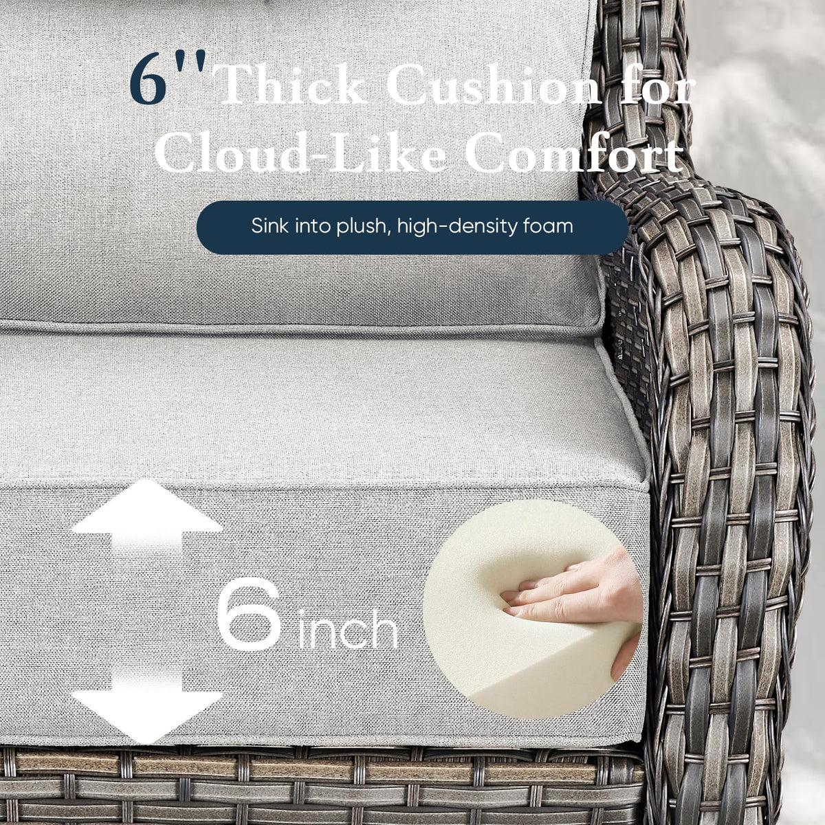 Luxury 6" Thick Cushioned Outdoor Swivel Rocker Patio Chairs of 2, High Back Wicker Patio Furniture Set with Ergonomic Zone Back, Conversation Glider Set for Deck Porch - Grey+Beige
