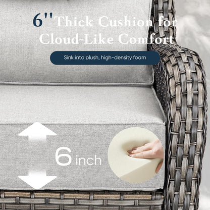 Luxury 6" Thick Cushioned Outdoor Swivel Rocker Patio Chairs of 2, High Back Wicker Patio Furniture Set with Ergonomic Zone Back, Conversation Glider Set for Deck Porch - Grey+Beige