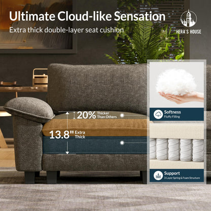 158" Modular Sectional Sofa, Oversized U Shaped Couches for Living Room, Comfy Cloud Couch with Ottoman, 6-Seater Deep Seat Sofa with Throw Pillow, Chenille Ash