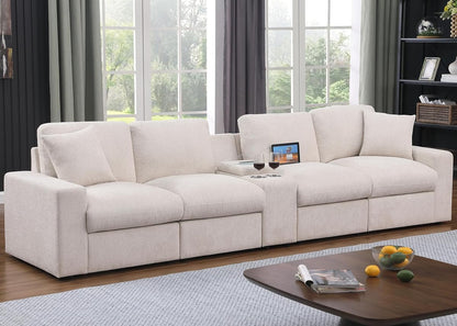 Living Room Sofa Set for 4 Seater with Console, Perfect for Apartment, Airbnb, Playroom - Chenille Beige 4 Seater