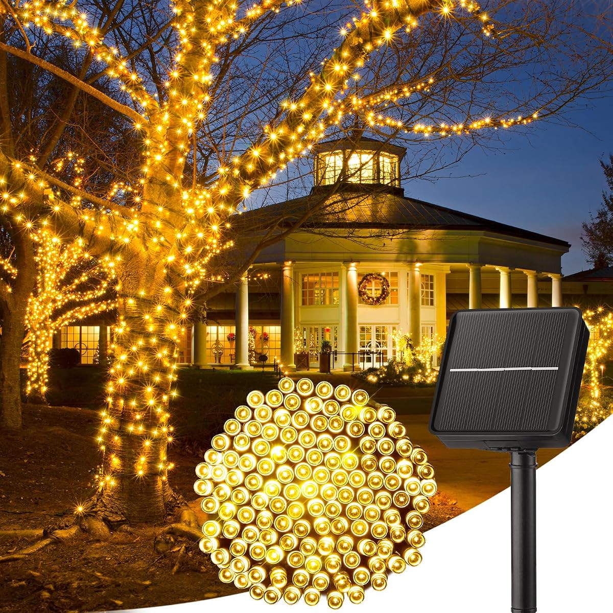 Solar String Lights Outdoor Waterproof- 40 FT 100 LED Solar Powered String Lights with 8 Lighting Modes, IP65 Waterproof Solar Christmas Lights for Outdoor Outside Tree Party Decor, Warm White