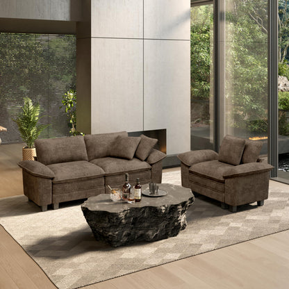 2 Pieces Modular Sectional Sofa Sets, Oversized Couch Set with Loveseat and Armchair, Comfy Cloud Couches with Throw Pillows, 3-Seater Deep Seat Sofa for Living Room, Chenille Taupe