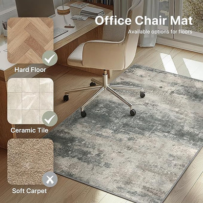 Office Chair Mat for Hardwood Tile Floor, Abstract 48"X 60" Desk Mats for Office Chair on Rolling Chairs Carpet, Desk Anti-Slip 1/5" Thick Rug for Computer Chair, Thin Low-Pile Floor Mat, Green Beige