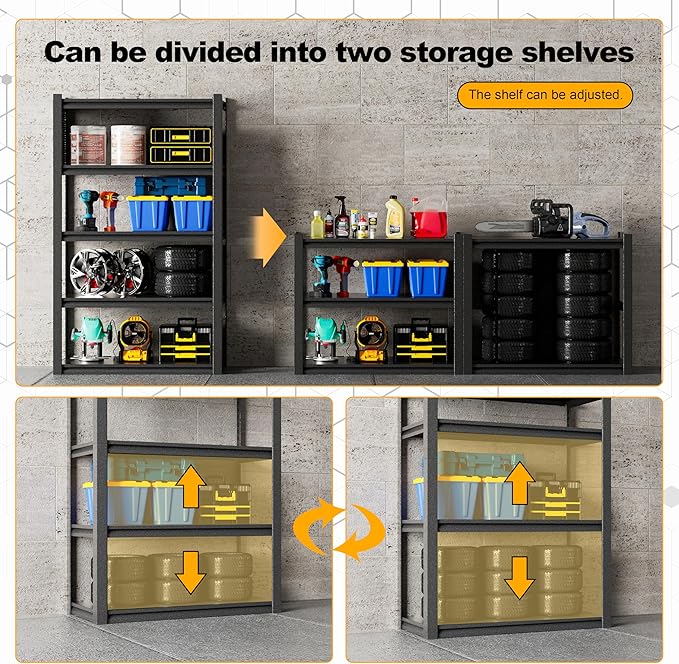 PLMFJQK 2 Sets Storage Shelves with Pegboard,59" W 24" D Heavy Duty Garage Shelving Units and Storage,Metal Shelving Adjustable Shelves,Garage Storage Rack,Industrial Utility Shelf Organization