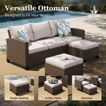 Outdoor Patio Furniture Set with Swivel Glide Chairs, 6 Pieces Wicker Patio Conversation Sofa Sets for Backyard Porch Deck, Beige