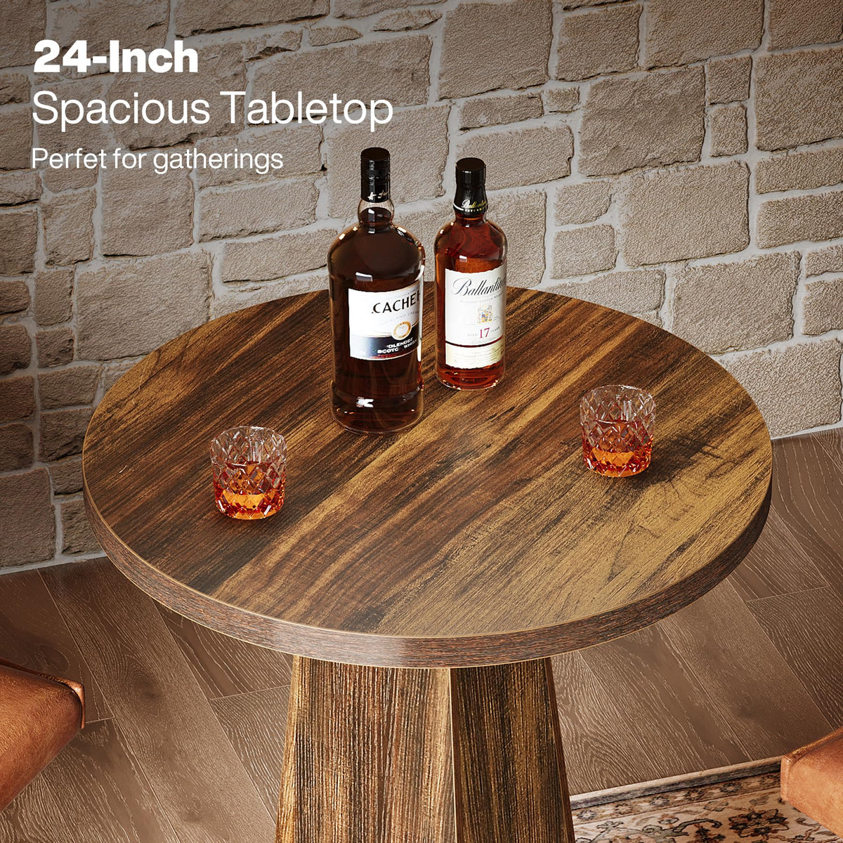 Bar Table, 37.4" High Round Pub Table for Small Bars, Dining Room, Kitchen, Rustic Brown (Only Table)