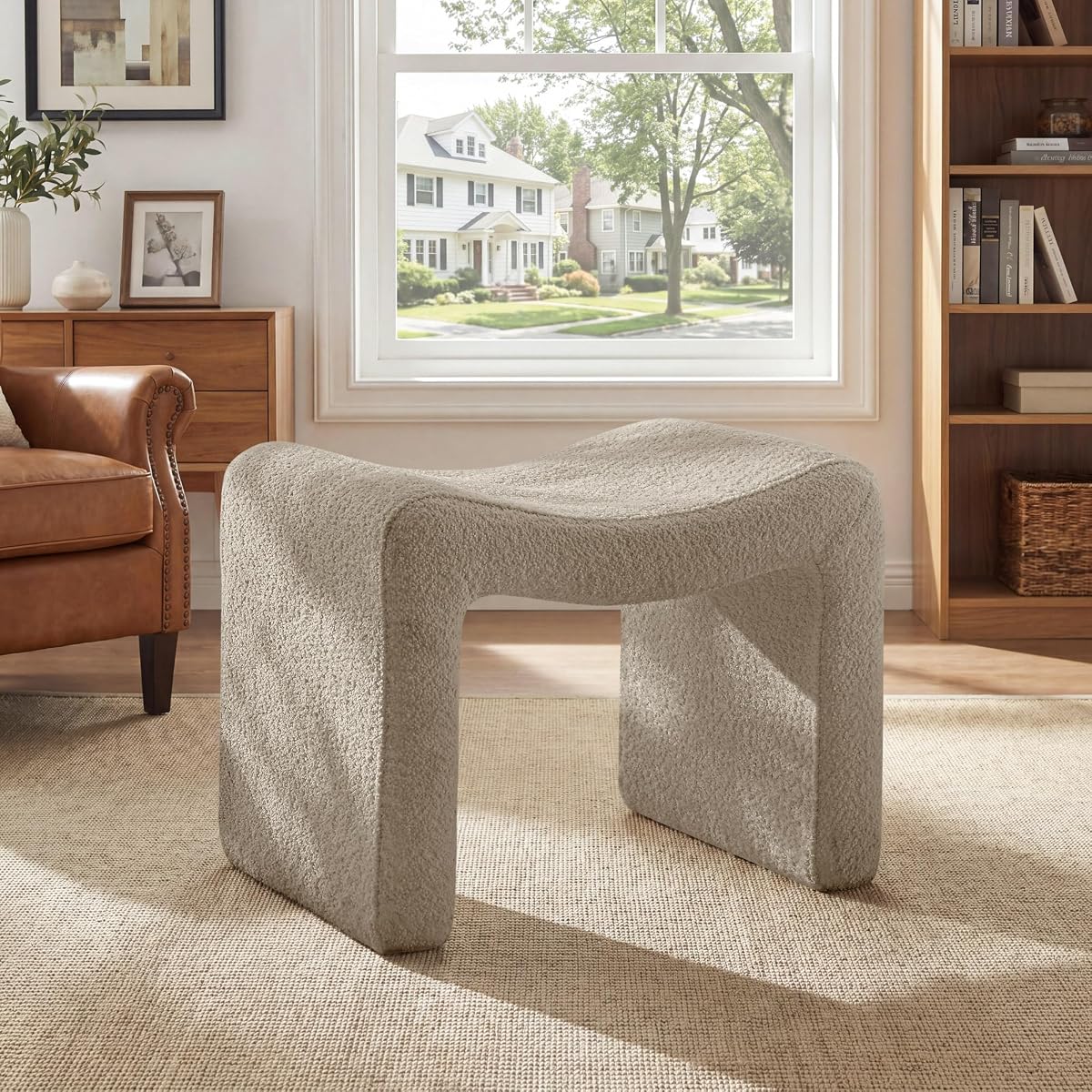 Small Footstool Ottoman, Multi-Functional Modern Foot Stool, Sofa Footrest Extra Seating for Living Room, Entryway, Hallways and Bedrooms, Small, Camel