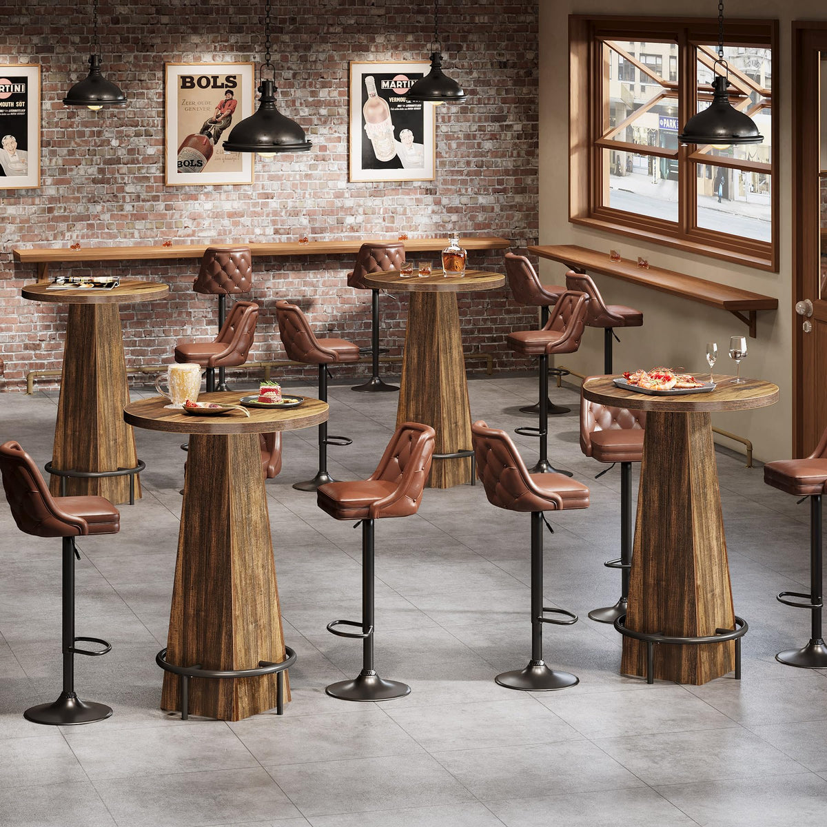 Bar Table, 37.4" High Round Pub Table for Small Bars, Dining Room, Kitchen, Rustic Brown (Only Table)
