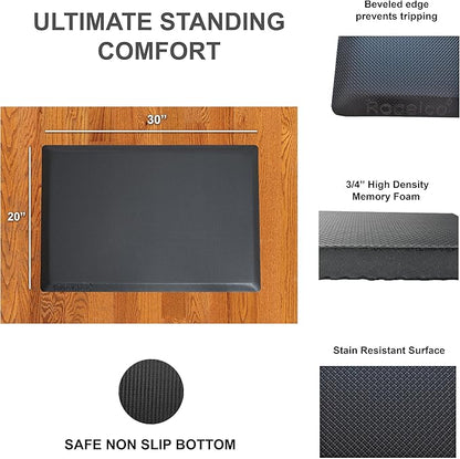 Rocelco 46" Height Adjustable Corner Standing Desk Converter with AC Outlet USB Charger and Anti-Fatigue Floor Mat - Sit Stand Up Tabletop Riser - Keyboard Tray - Black (R CADRB-46-ACUSB-MAFM)