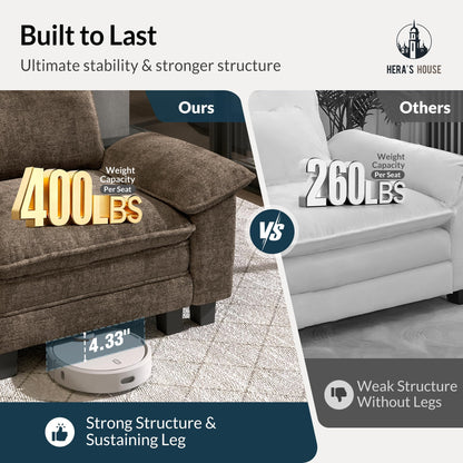 2 Pieces Modular Sectional Sofa Sets, Oversized Couch Set with Loveseat and Armchair, Comfy Cloud Couches with Throw Pillows, 3-Seater Deep Seat Sofa for Living Room, Chenille Taupe