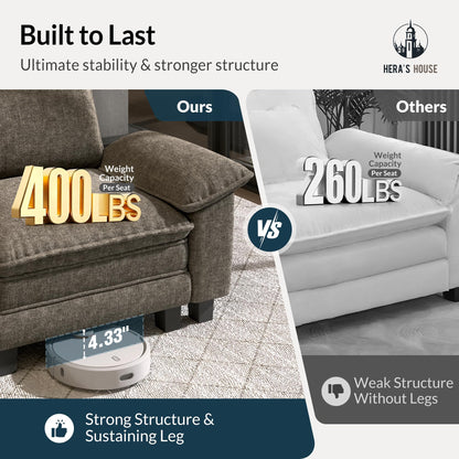 158" Modular Sectional Sofa, Oversized Couches for Living Room, Comfy Cloud Couch 4-Seater Deep Seat Sofa with Throw Pillow, Chenille Ash