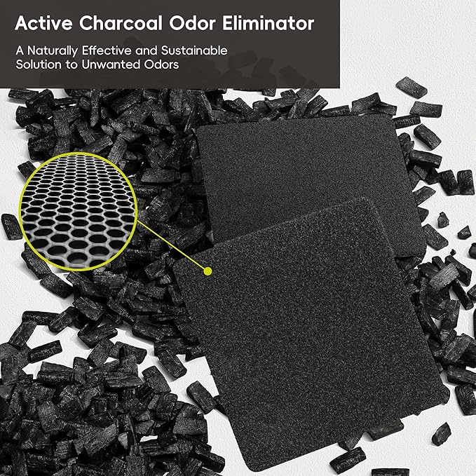 EKO Activated Charcoal Odor Filter Kit – 2-Pack Strong Odor Absorber and Deodorizer with Filter Case for Trash Cans