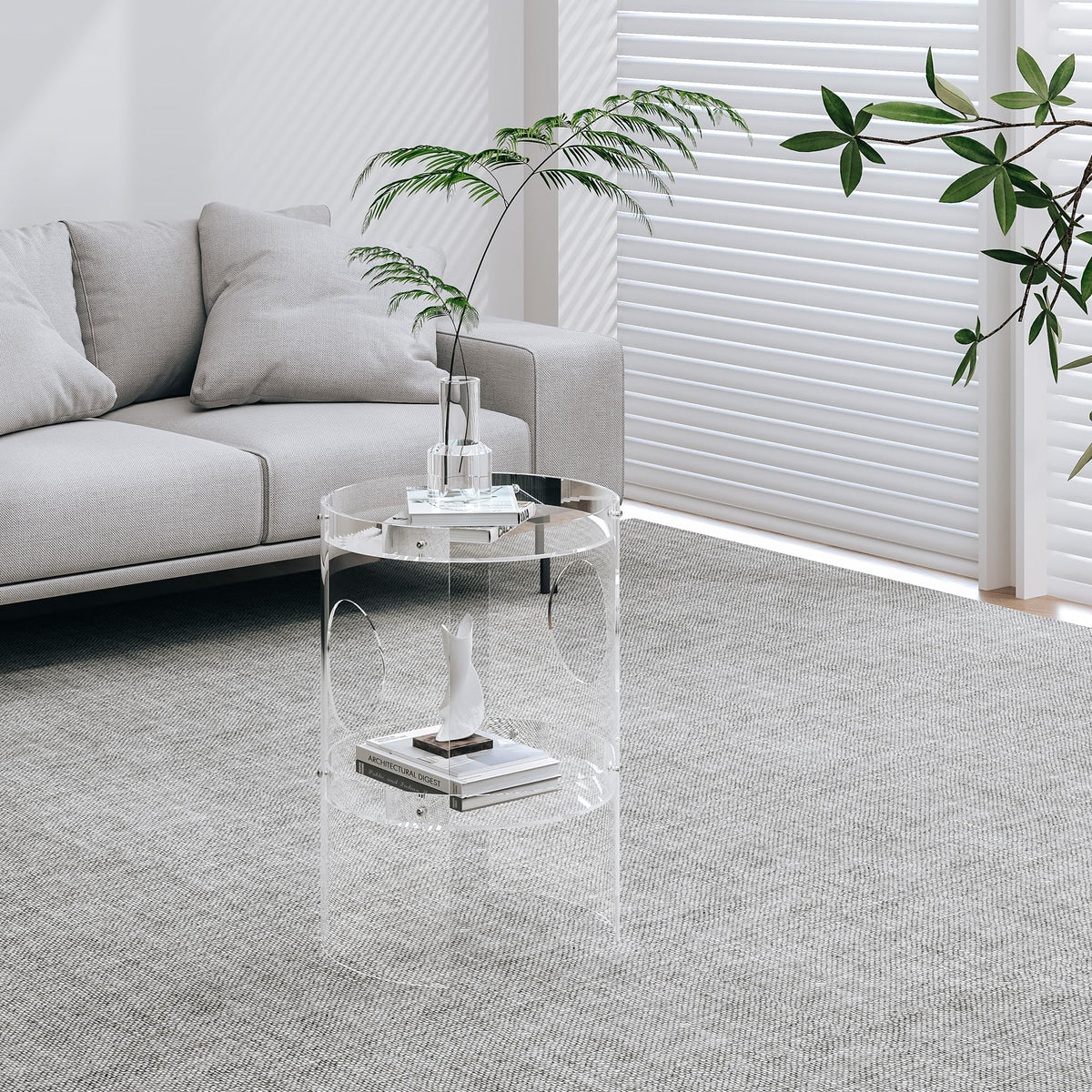 Clear Acrylic End Table, 2-Tier Tray Nightstand with Sturdy Design, Easy Assembly, Compact Size for Small Spaces, Modern Transparent Furniture for Bedroom or Living Room