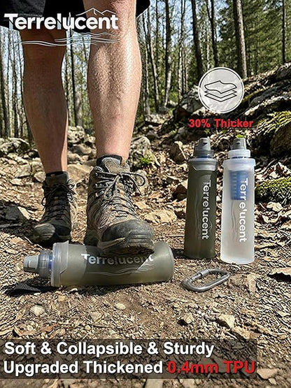 750ML Collapsible Water Bottle with Filter, Squeeze Filtered Water Bottle, BPA-Free, Dual Filtration, Ultralight Water Filter System for Hiking, Camping, Backpacking (Gray, 25.4 OZ)