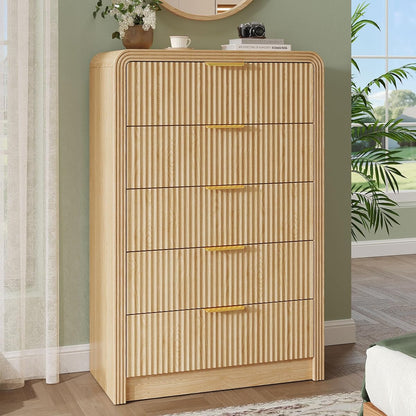 Fluted 5 Drawers Dresser, 48" Tall Chest of Drawers for Bedroom