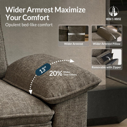 124" Modular Sectional Sofa, Oversized L Shaped Couches for Living Room, Comfy Cloud Couch with Ottoman, 4-Seater Deep Seat Sofa with Throw Pillow, Chenille Ash