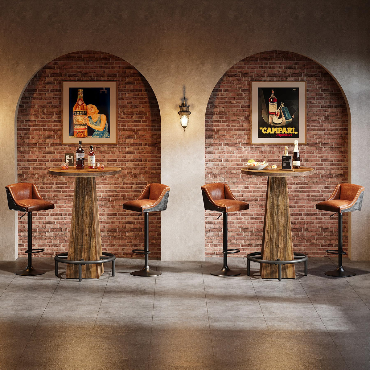 Bar Table Set of 2, 37.4" High Round Pub Table for Small Bars, Dining Room, Kitchen, Rustic Brown (Only Table)