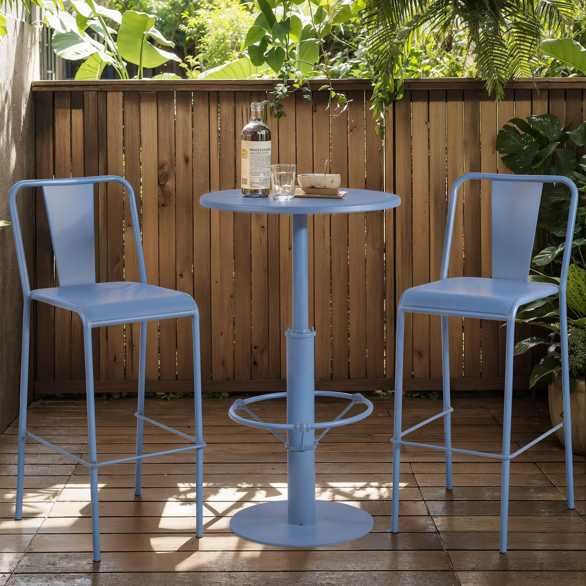 42" Tall Modern Industrial Bar Table-23.6" Dia Round Metal Top Bar Height Adjustable Standing Pub Table-Dining Room Bistro Table-Cocktail Use (Pigeon Blue)
