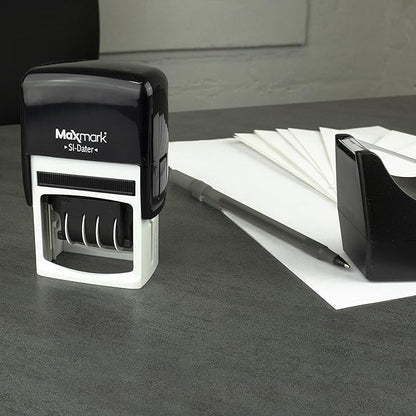 MaxMark Office Self Inking Date Stamp with Phrase Faxed - Blue Ink