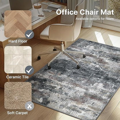 Office Chair Mat for Hardwood Tile Floor, Abstract 36"X 60" Desk Mats for Office Chair on Rolling Chairs Carpet, Desk Anti-Slip 1/5" Thick Rug for Computer Chair, Thin Low-Pile Floor Mat, Dark Gray